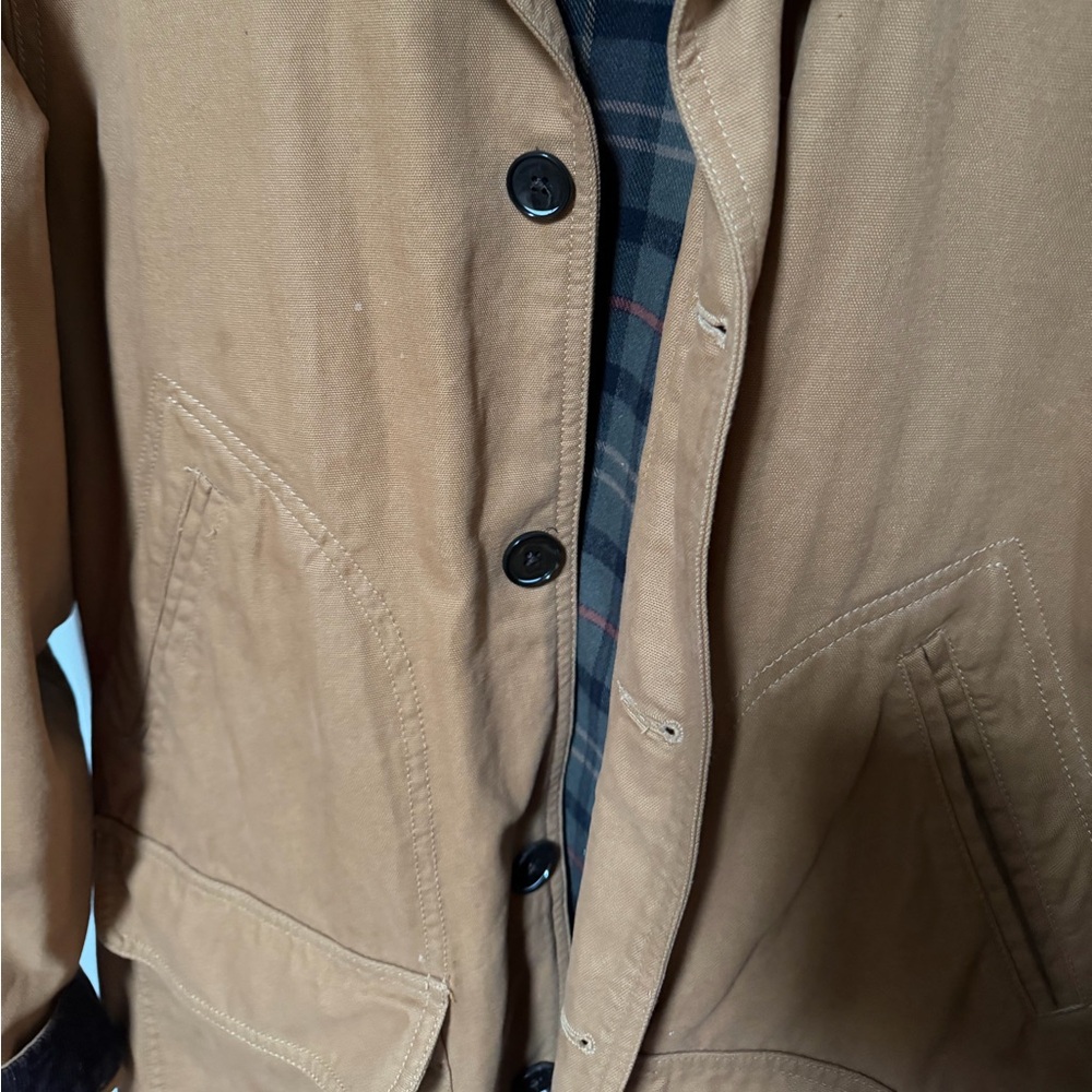 Landsend Tan Jacket with Dark Brown Corduroy Collar Chore Barn Coat - Picture 7 of 7